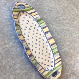 Waverly Blossom Hill Hand Painted Ceramic Platter Striped Polkadot Beach RS